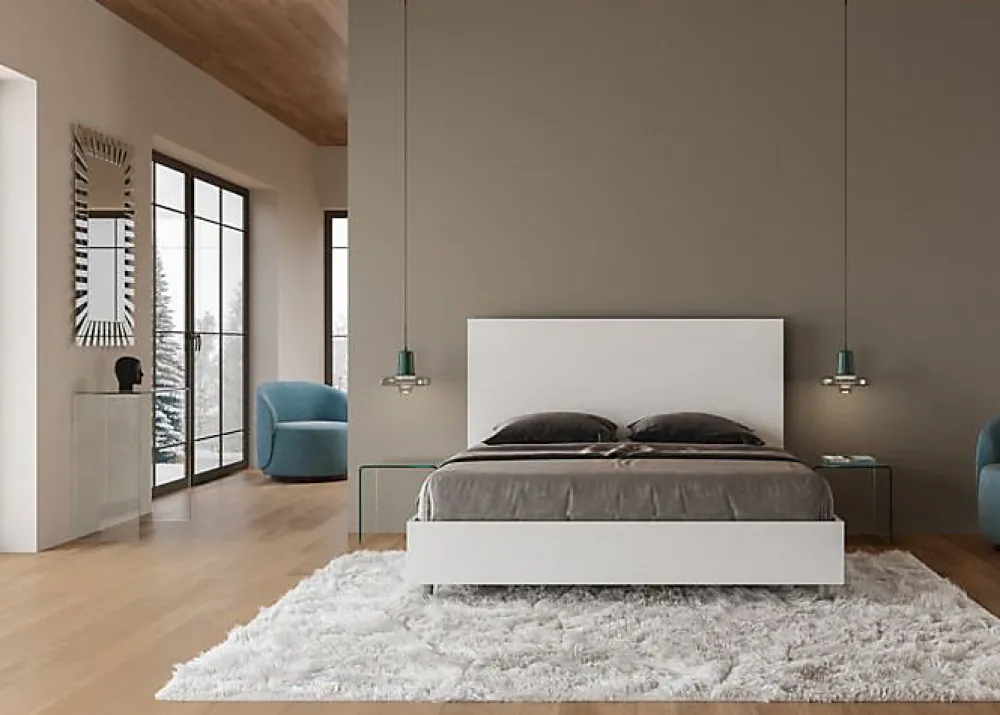 Ityhome Lit sans sommier 160x200 frêne blanc New Egos* Lit Coffre