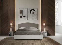 Ityhome Lit sans sommier 160x200 structure frêne blanc avec tête de lit mélamine/simili cuir cappuccino Grace* Lit Coffre