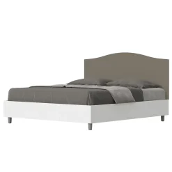 Ityhome Lit sans sommier 160x200 structure frêne blanc avec tête de lit mélamine/simili cuir cappuccino Grace* Lit Coffre