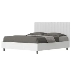 Lit sans sommier 160x200 structure frêne blanc tête de lit mélamine blanc/simili cuir Kaia>Ityhome Clearance