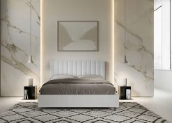 Lit sans sommier 160x200 structure frêne blanc tête de lit mélamine blanc/simili cuir Kaia><noscript><img width=
