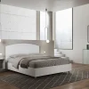 Ityhome Lit sans sommier 160x190 tête de lit structure frêne blanc Antilia mélamine blanc/simili cuir* Lit Coffre