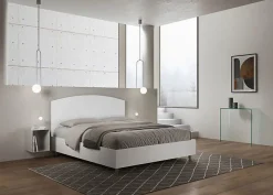 Ityhome Lit sans sommier 160x190 tête de lit structure frêne blanc Antilia mélamine blanc/simili cuir* Lit Coffre