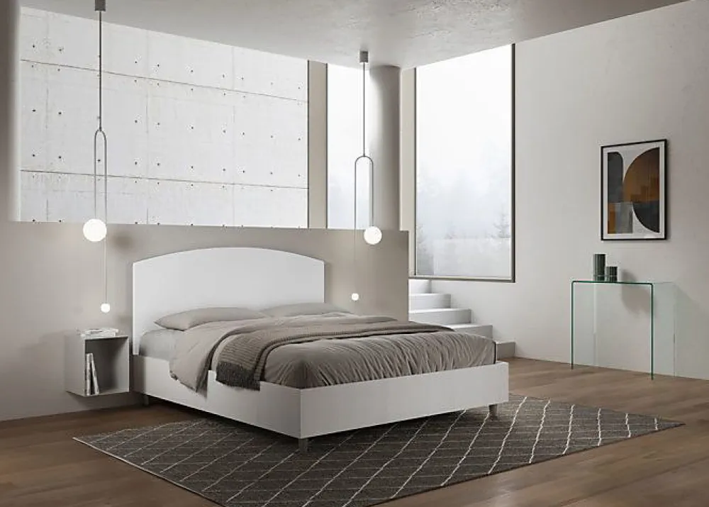 Ityhome Lit sans sommier 160x190 tête de lit structure frêne blanc Antilia mélamine blanc/simili cuir* Lit Coffre