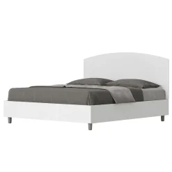 Ityhome Lit sans sommier 160x190 tête de lit structure frêne blanc Antilia mélamine blanc/simili cuir* Lit Coffre