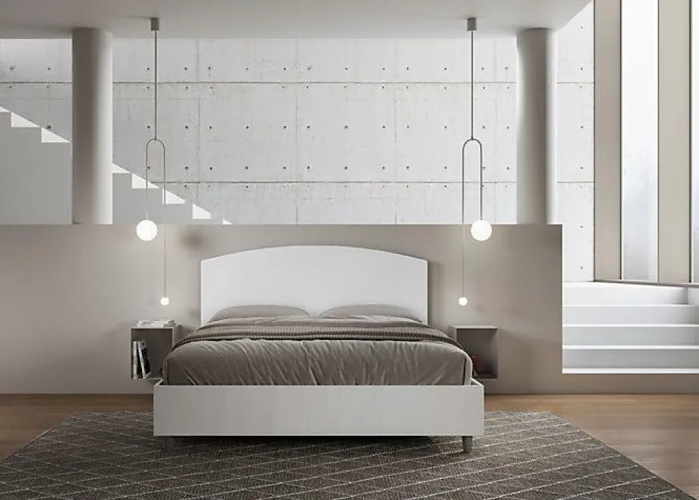 Ityhome Lit sans sommier 160x190 tête de lit structure frêne blanc Antilia mélamine blanc/simili cuir* Lit Coffre