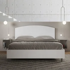 Ityhome Lit sans sommier 160x190 tête de lit structure frêne blanc Antilia mélamine blanc/simili cuir* Lit Coffre