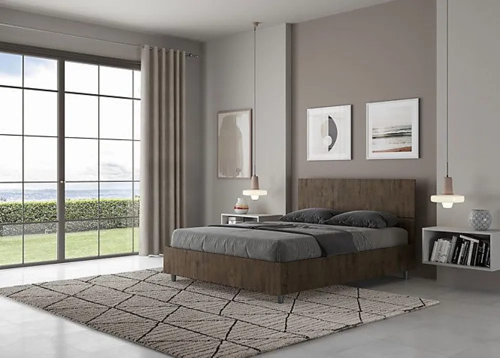 Lit sans sommier 140x190 tête de lit droite Demas noyer>Ityhome Clearance