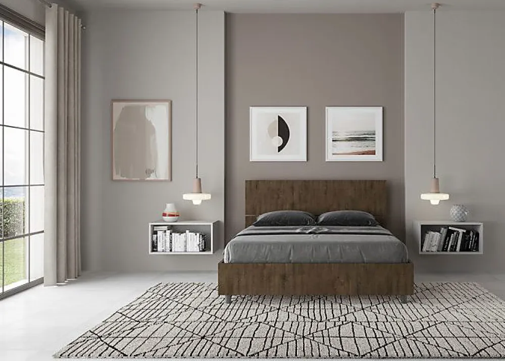 Lit sans sommier 140x190 tête de lit droite Demas noyer>Ityhome Clearance