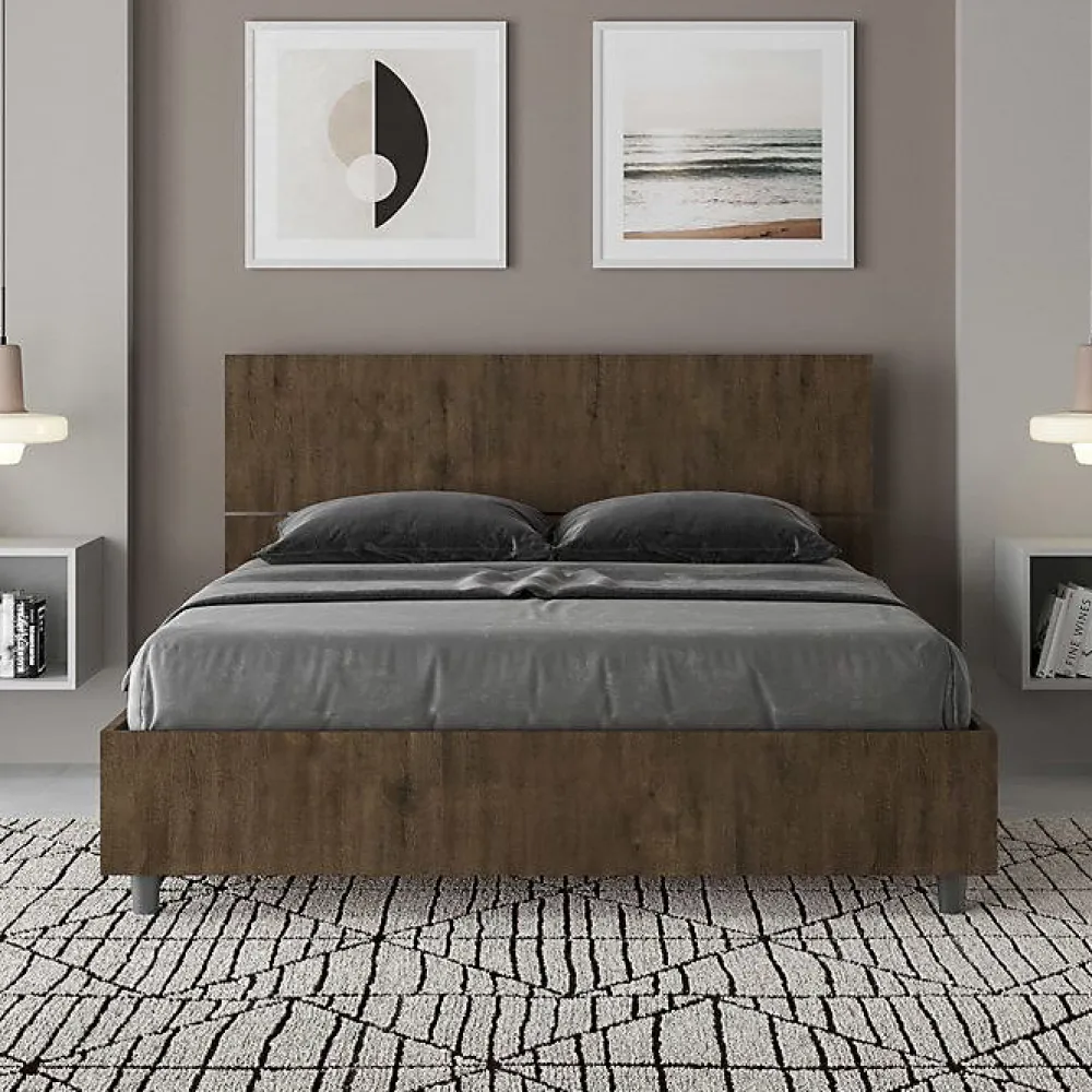 Lit sans sommier 140x190 tête de lit droite Demas noyer>Ityhome Clearance