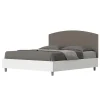 Lit sans sommier 160x200 tête de lit structure frêne blanc Antilia mélamine/simili cuir cappuccino>Ityhome Discount