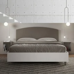 Lit sans sommier 160x200 tête de lit structure frêne blanc Antilia mélamine/simili cuir cappuccino>Ityhome Discount