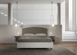 Lit sans sommier 160x200 tête de lit structure frêne blanc Antilia mélamine/simili cuir cappuccino><noscript><img width=