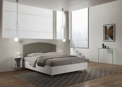 Lit sans sommier 160x200 tête de lit structure frêne blanc Antilia mélamine/simili cuir cappuccino><noscript><img width=
