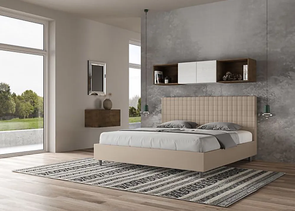 Ityhome Lit simili cuir gris tourterelle Sunny avec sommier capitonné 180x190* Lit Coffre