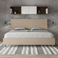 Ityhome Lit simili cuir gris tourterelle Sunny avec sommier capitonné 180x190* Lit Coffre
