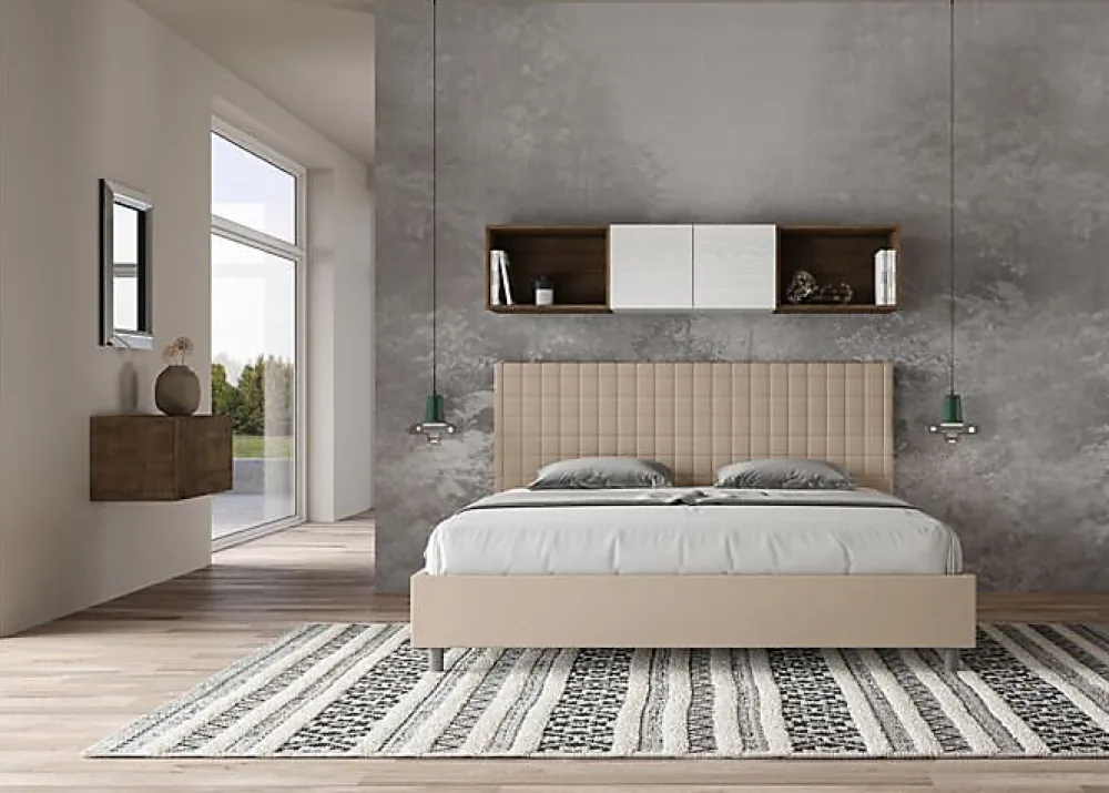 Ityhome Lit simili cuir gris tourterelle Sunny avec sommier capitonné 180x190* Lit Coffre