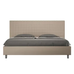 Ityhome Lit simili cuir gris tourterelle Sunny avec sommier capitonné 180x190* Lit Coffre