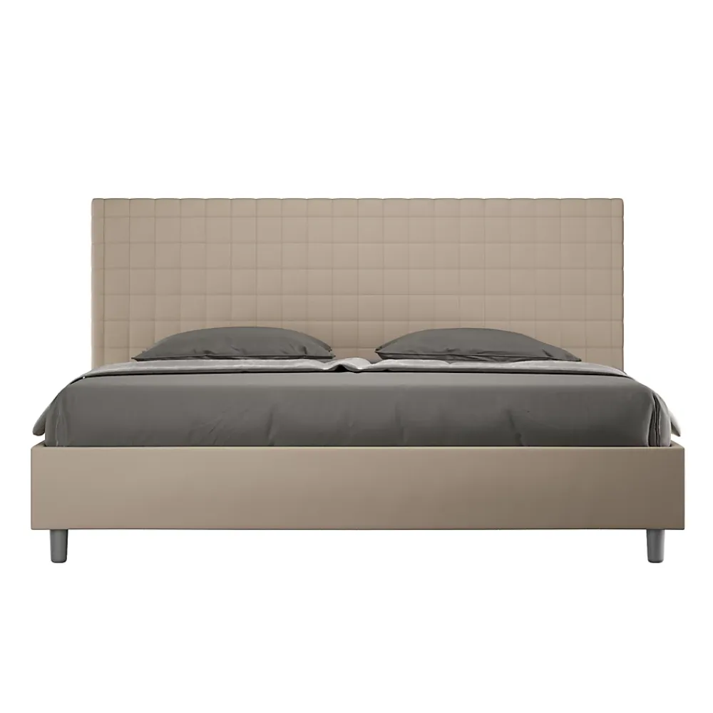 Ityhome Lit simili cuir gris tourterelle Sunny avec sommier capitonné 180x190* Lit Coffre