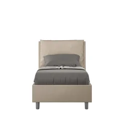 Ityhome Lit simili cuir gris tourterelle Antea avec sommier rembourré 80x190* Lit Coffre