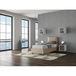 Ityhome Lit simili cuir gris tourterelle Antea avec sommier rembourré 80x190* Lit Coffre