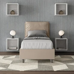 Ityhome Lit simili cuir gris tourterelle Antea avec sommier rembourré 80x190* Lit Coffre