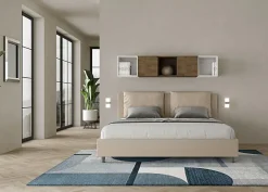Ityhome Lit simili cuir gris tourterelle Antea avec sommier rembourré 180x200* Lit Double