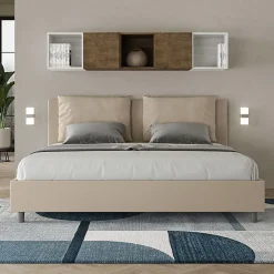 Ityhome Lit simili cuir gris tourterelle Antea avec sommier rembourré 180x200* Lit Double