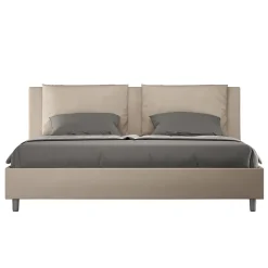 Ityhome Lit simili cuir gris tourterelle Antea avec sommier rembourré 180x200* Lit Double
