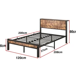 Okwish Lit Simple - Lit Métal 120x200 cm avec Tête de Lit et Rangement pour Ado - MDF et Métal - Marron - sans Matelas* Lit Simple