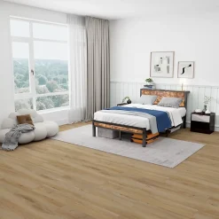 Okwish Lit Simple - Lit Métal 120x200 cm avec Tête de Lit et Rangement pour Ado - MDF et Métal - Marron - sans Matelas* Lit Simple