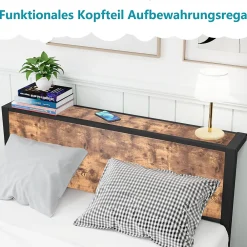 Okwish Lit Simple - Lit Métal 120x200 cm avec Tête de Lit et Rangement pour Ado - MDF et Métal - Marron - sans Matelas* Lit Simple