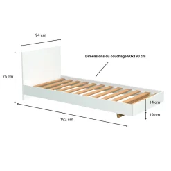 Lit simple 1 place 90x190cm Blanc avec sommier LIFA><noscript><img width=