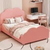 Redom Lit simple 90 sur 200 cm cadre avec barrières tête et pied en forme de nuage en velours doux rose* Lit Simple