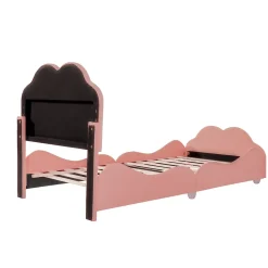 Redom Lit simple 90 sur 200 cm cadre avec barrières tête et pied en forme de nuage en velours doux rose* Lit Simple