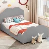 Lit simple 90 sur 200 cm cadre avec barrières tête et pied en forme de nuage en velours doux gris>Redom Sale