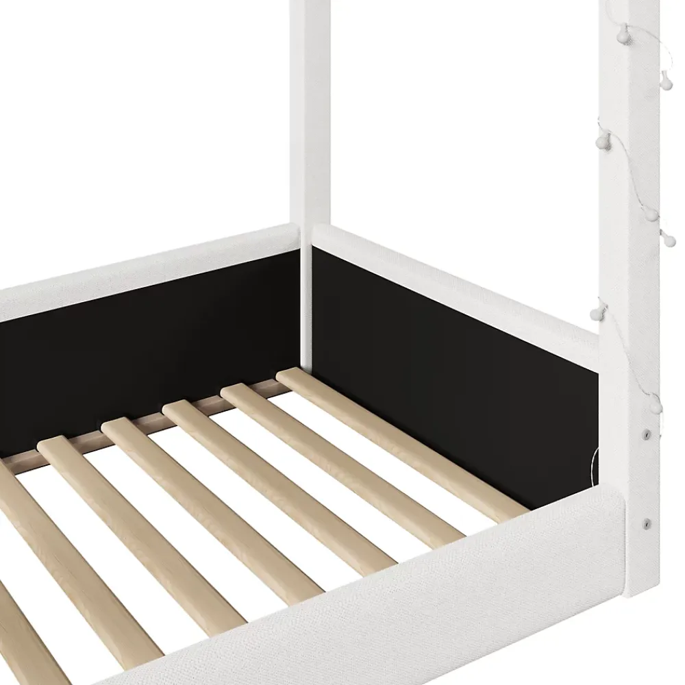 Okwish Lit Simple 90 x 200 cm - Canapé-Lit avec Éclairage LED Intégré, Gain de Place pour Chambre, Bois Massif, Sans Matelas, Beige* Lit Simple