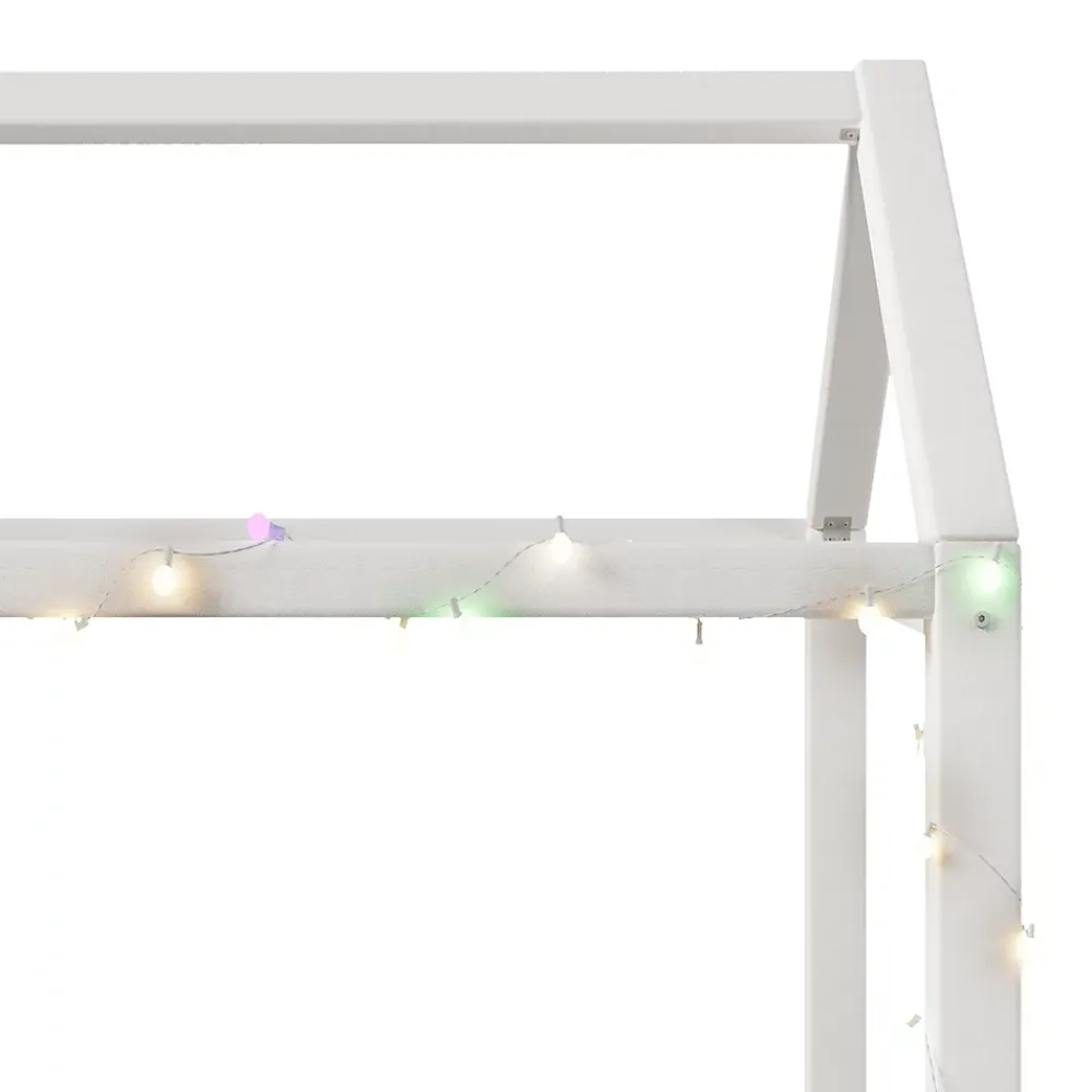 Okwish Lit Simple 90 x 200 cm - Canapé-Lit avec Éclairage LED Intégré, Gain de Place pour Chambre, Bois Massif, Sans Matelas, Beige* Lit Simple