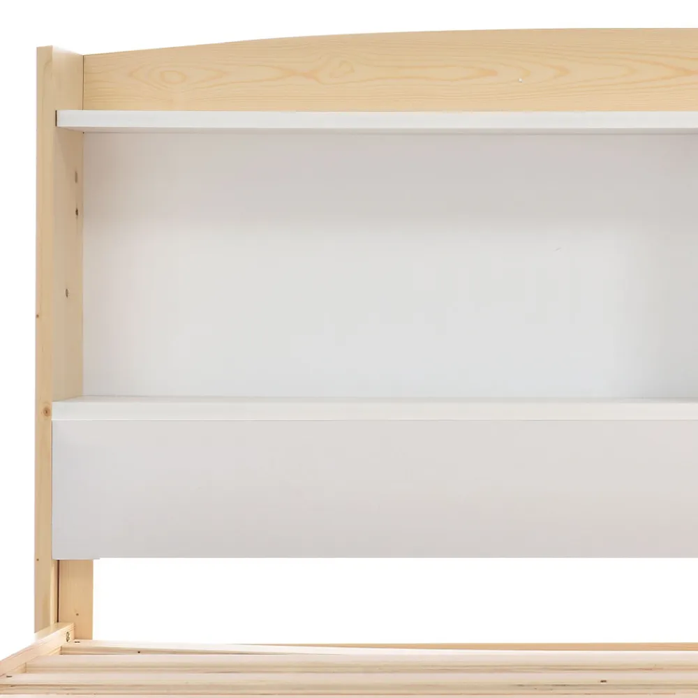 Lit simple 90 x 200 cm - Lit avec Rangement Tête de Lit - Bois Massif et MDF - Sans Matelas - Blanc>Okwish New