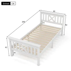 Okwish Lit Simple 90 x 200 Cm - Lit Classique avec Sommier à Lattes et Tête de Lit - Pin Massif, MDF - Sans Matelas - Blanc* Lit Simple