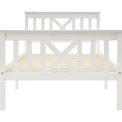 Okwish Lit Simple 90 x 200 Cm - Lit Classique avec Sommier à Lattes et Tête de Lit - Pin Massif, MDF - Sans Matelas - Blanc* Lit Simple