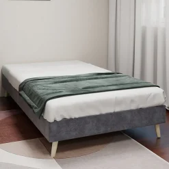 Lit Simple Adulte 90x200 cm - Lit Bas Sans Tête de Lit, Sans Matelas, Moderne et Minimaliste, Velours Gris>Okwish Sale