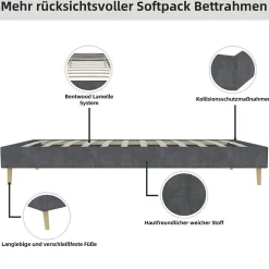 Lit Simple Adulte 90x200 cm - Lit Bas Sans Tête de Lit, Sans Matelas, Moderne et Minimaliste, Velours Gris><noscript><img width=