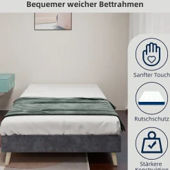 Lit Simple Adulte 90x200 cm - Lit Bas Sans Tête de Lit, Sans Matelas, Moderne et Minimaliste, Velours Gris><noscript><img width=