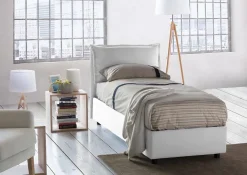 Talamo Italia Lit simple Aren, Lit coffre avec revêtement en tissu, 100% Made in Italy, Ouverture latérale, avec matelas 80x190 cm inclus, Blanc* Lit Coffre