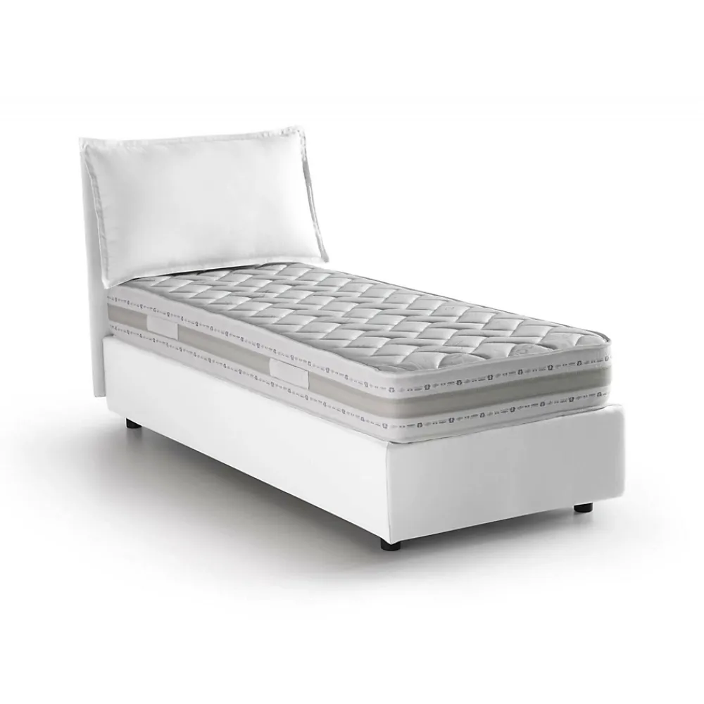 Talamo Italia Lit simple Aren, Lit coffre avec revêtement en tissu, 100% Made in Italy, Ouverture latérale, avec matelas 80x190 cm inclus, Blanc* Lit Coffre