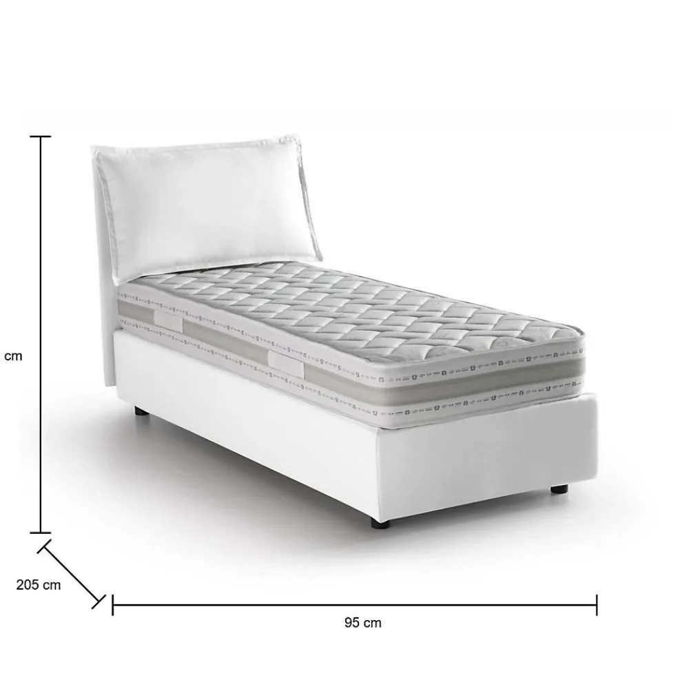 Talamo Italia Lit simple Aren, Lit coffre avec revêtement en tissu, 100% Made in Italy, Ouverture latérale, avec matelas 80x190 cm inclus, Blanc* Lit Coffre