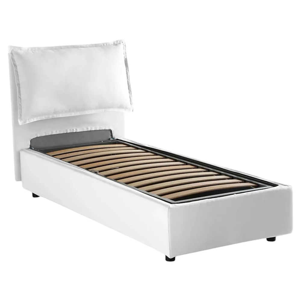 Talamo Italia Lit simple Aren, Lit coffre avec revêtement en tissu, 100% Made in Italy, Ouverture latérale, avec matelas 80x190 cm inclus, Blanc* Lit Coffre