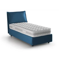 Lit simple Aren, Lit coffre avec revêtement en tissu, 100% Made in Italy, Ouverture latérale, avec matelas 80x190 cm inclus, Bleu>Talamo Italia Online