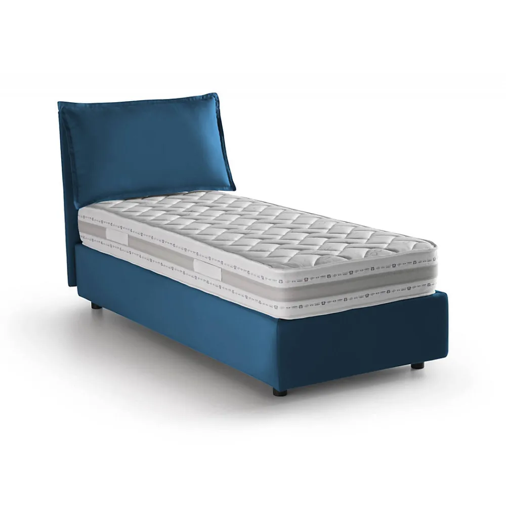 Lit simple Aren, Lit coffre avec revêtement en tissu, 100% Made in Italy, Ouverture latérale, avec matelas 80x190 cm inclus, Bleu>Talamo Italia Online